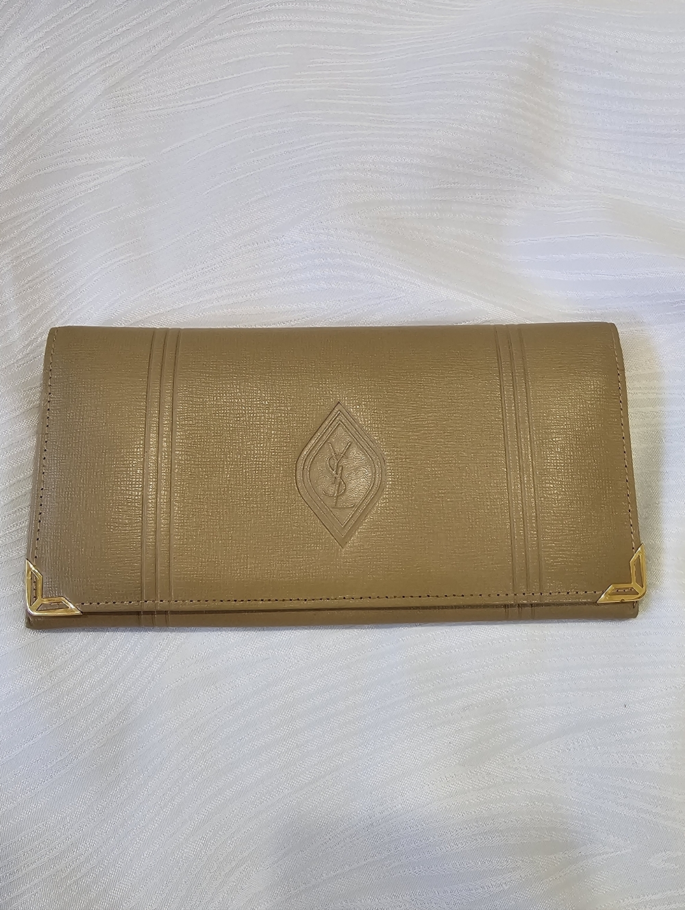 Yves Saint Laurent Tan Leather Vintage Continental Wallet with Gold Corners
